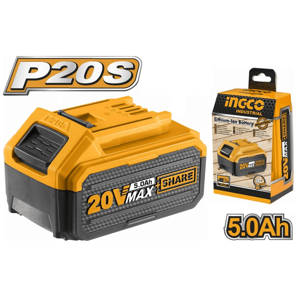 Ingco FBLI2003 20V Lithium Ion Battery 5.0Ah (P20S) - KHM Megatools Corp. Ingco FBLI2003 20V Lithium Ion Battery 5.0Ah (P20S) - KHM Megatools Corp.